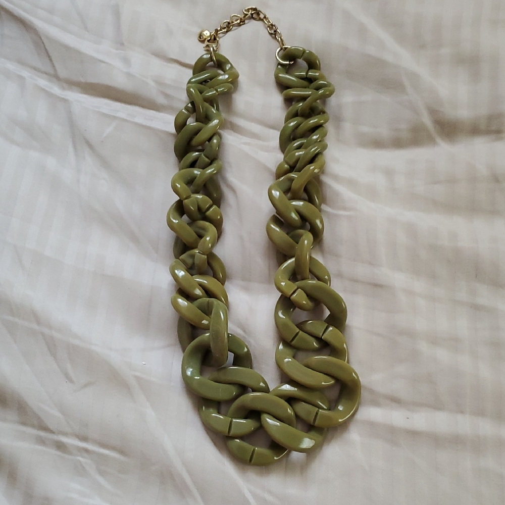 Green Sculptural Statement Necklace with Gold Accents